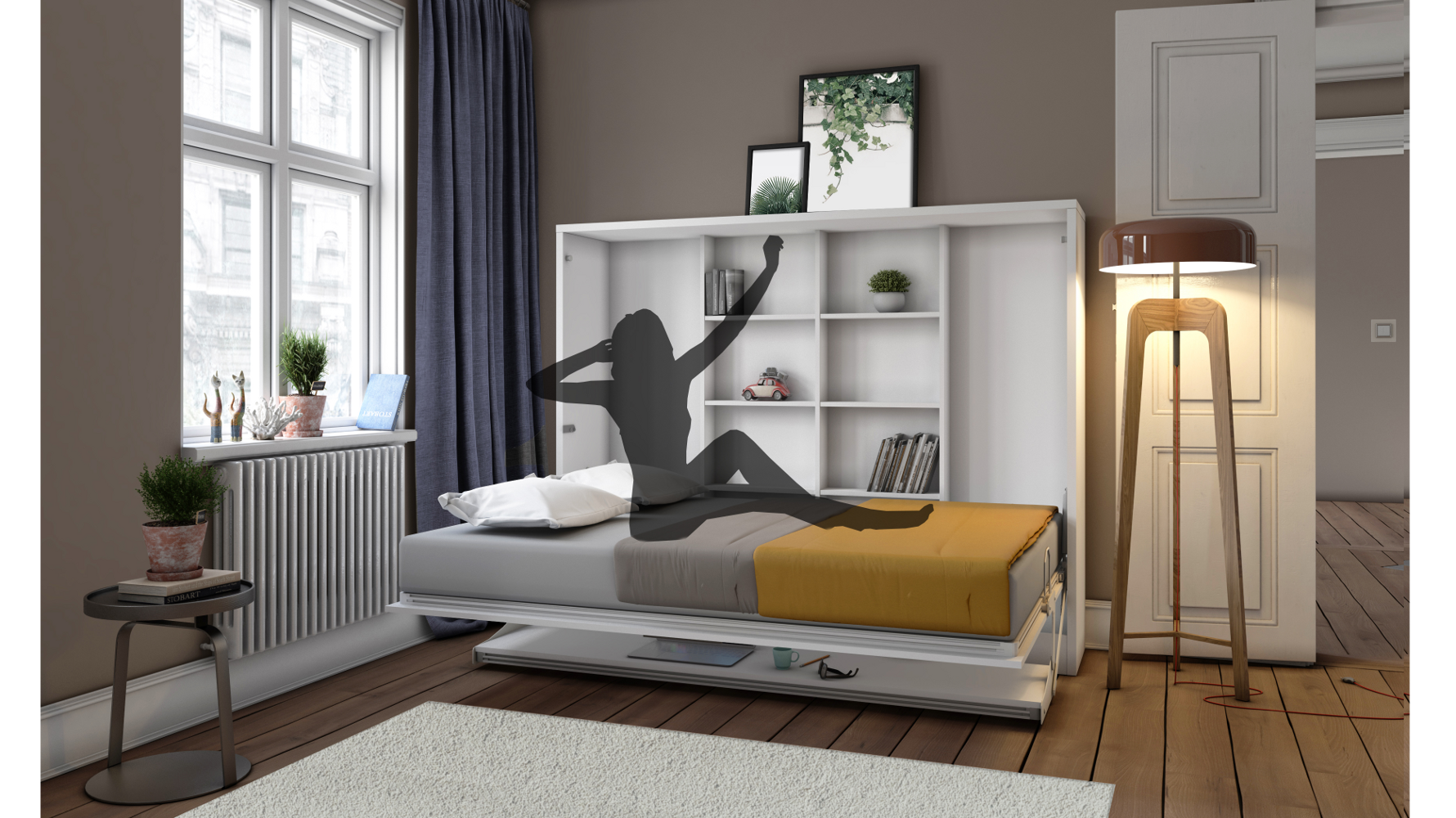 Multimo Couple Schrankbett mit Schreibtisch, 140x190 cm